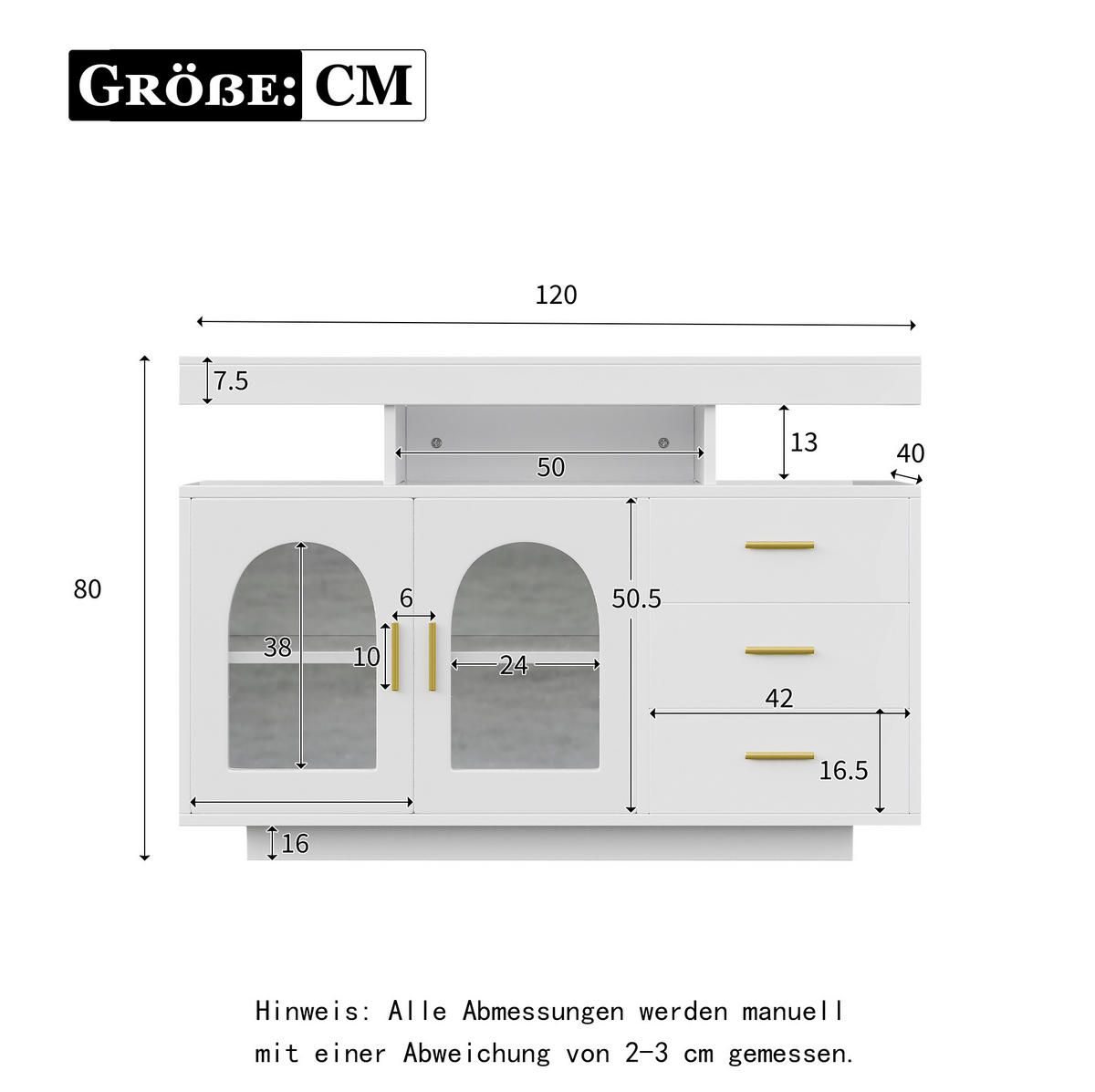 SIDEBOARD 120/40/80 cm mit 2 Türen, 3 Schubladen & LED in Weiß Hochglanz - Weiß, Holzwerkstoff (120/80/40cm) - BEAOK