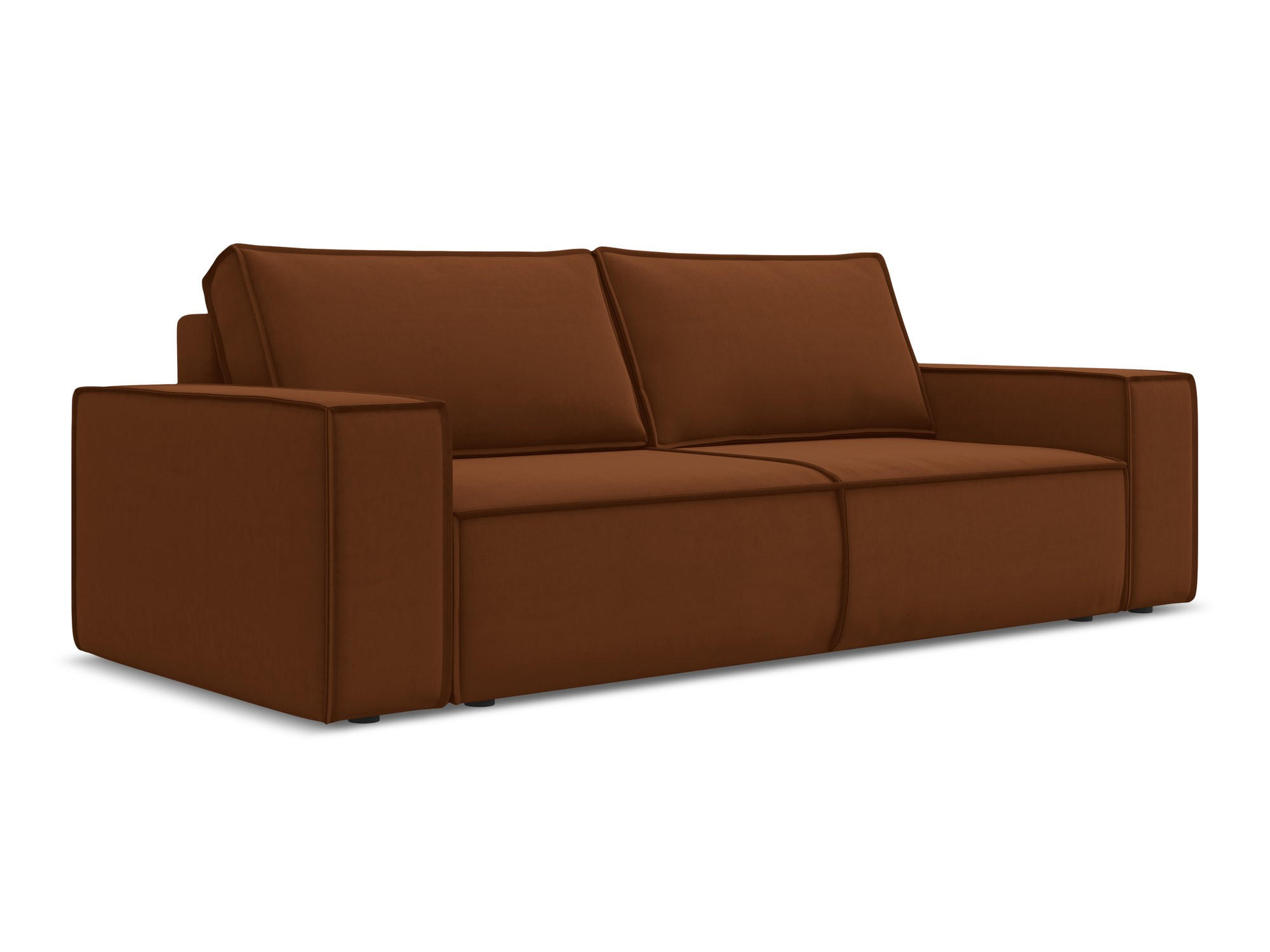 3-SITZER SOFA mit Schlaffunktion Samt Stoff Orange - Terracotta/Schwarz, Kunststoff/Textil (255/85/105cm) - Makamii