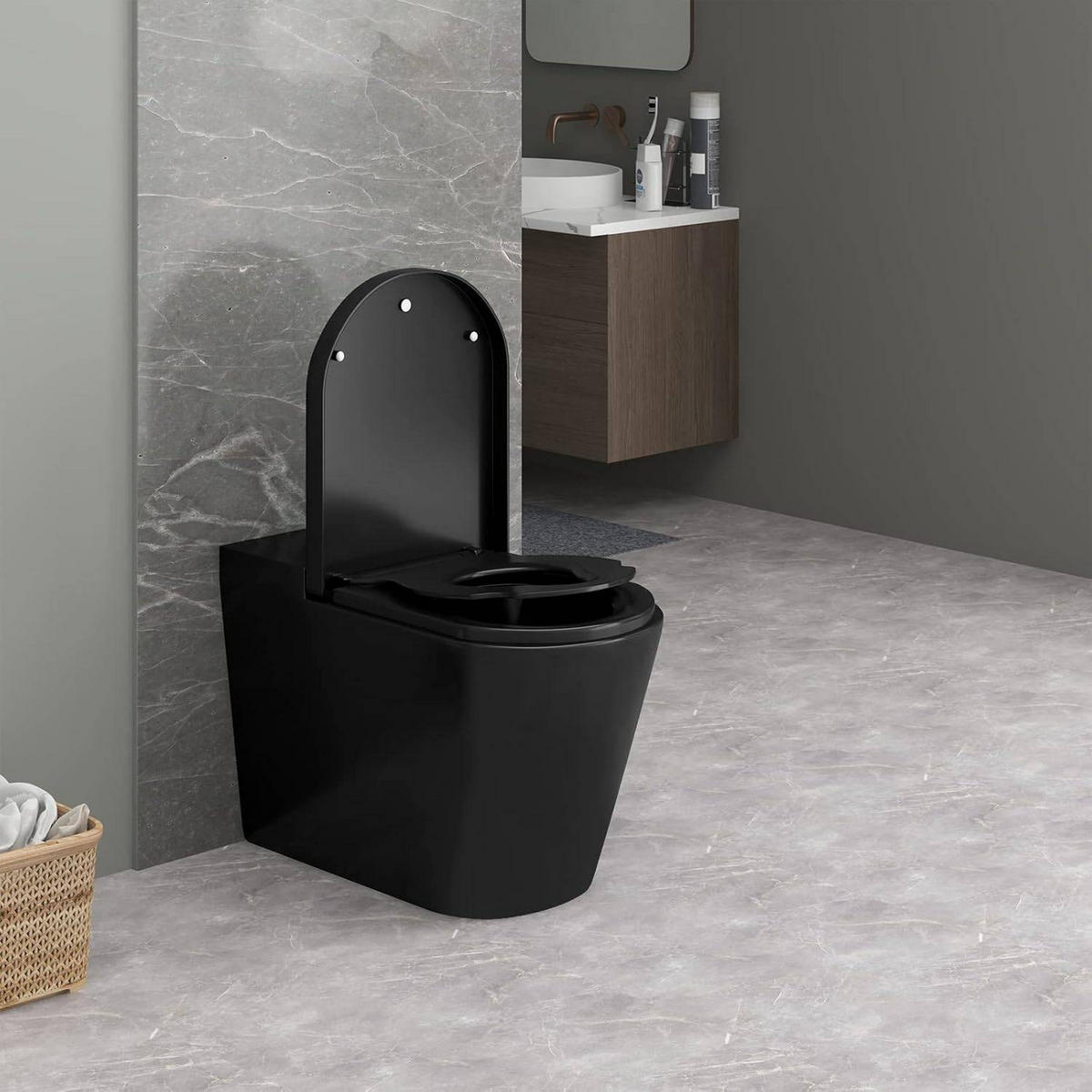 WC SITZ mit Absenkautomatik, Toilettendeckel mit Kindersitz - Schwarz, Kunststoff (36/4.4/45cm) - Woltu