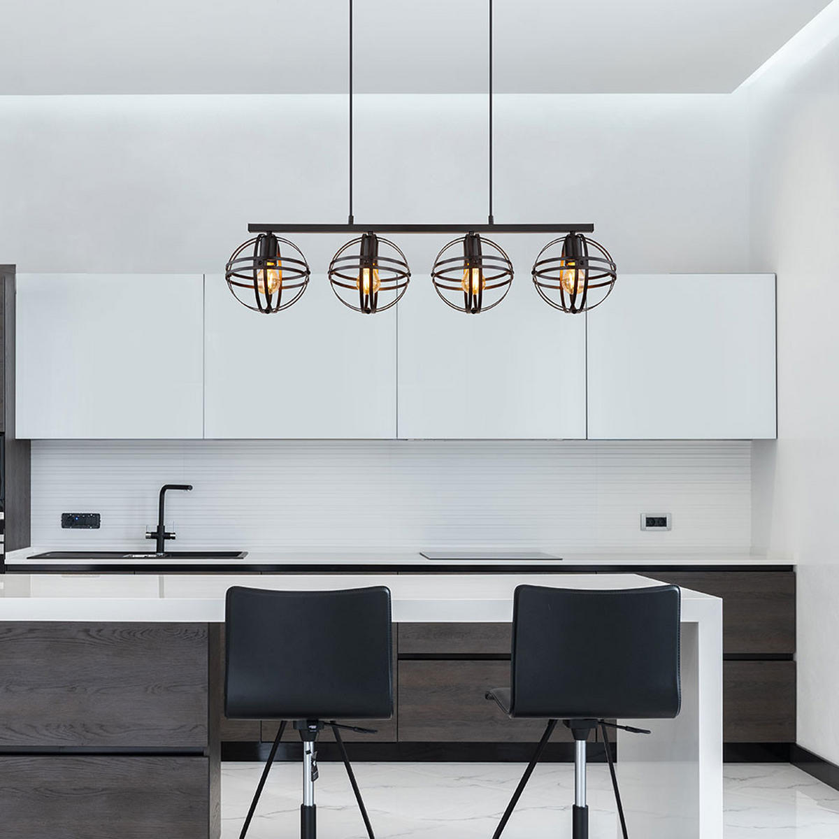 LED HÄNGELEUCHTE Metall Schwarz 4 Flammig - Schwarz, Metall (95/20/120cm) - Globo Lighting