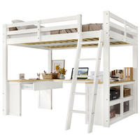 HOCHBETT 140/200 cm in Weiß & Natur mit Tisch, 2 Schubladen und Regal - Weiß/Naturfarben, Holz/Holzwerkstoff (140/200cm) - CHICFURN