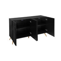 KOMODA crna od iverice s 3D letvicama valovitih vrata i podesivim policama - crna, drvni materijal (150/83/38cm) - OKWISH