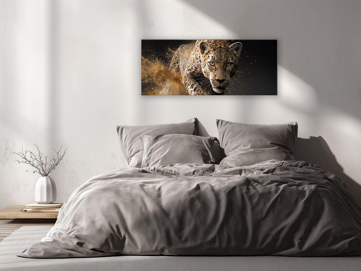 GLASBILD 125x50 cm Löwen schwarz beige - Goldfarben, Glas (125/50cm) - artissimo