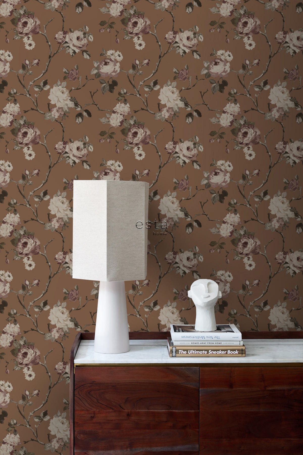 TAPETE Blumenmuster 50 x 900 cm - Braun, Papier (50/900cm) - ESTAhome