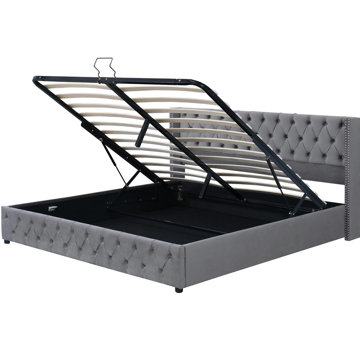 POLSTERBETT 180/200 cm mit hydraulischem Bettkasten, Chesterfield-Design, Samt Grau - Grau, Textil (180/200cm) - Redom