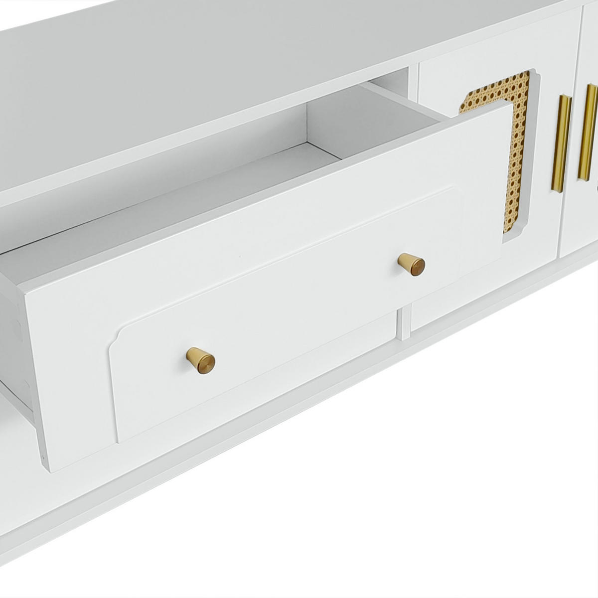 TV-LOWBOARD 175 cm Weiß mit Türen, Goldgriffen und Massivholzbeinen - Weiß, Holz (175/55/38cm) - PARAFTA HOME