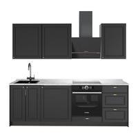 KÜCHENZEILE Fame-Line, Anthrazit-Gold Landhaus/Anthrazit, 230 cm, AP Marmor - Anthrazit, Holzwerkstoff (230/82/60cm) - Vicco