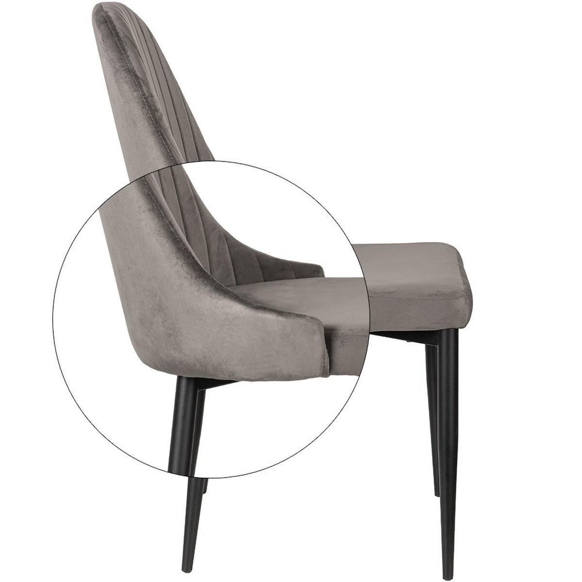 ESSZIMMERSTUHL Tila – 2er Set aus Samt, Grau, mit Metallgestell - Dunkelgrau/Schwarz, Textil/Metall (47/94/46cm) - Jana