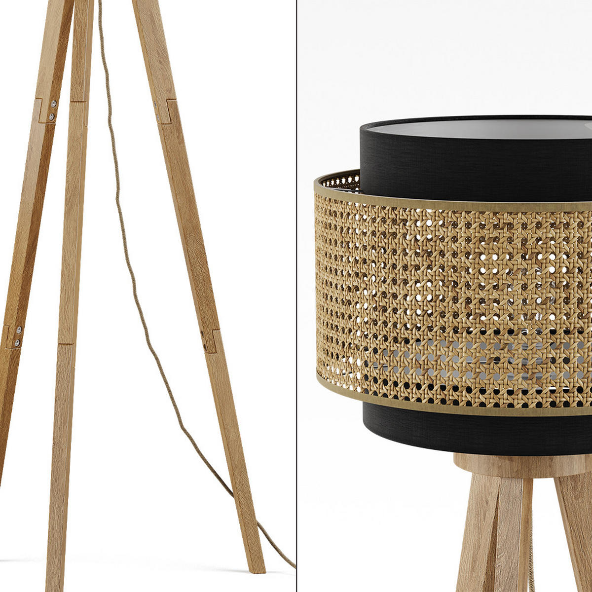 TALNA SVETILKA Morten Ratan/črna - črna, les (45/45/142cm) - Vicco