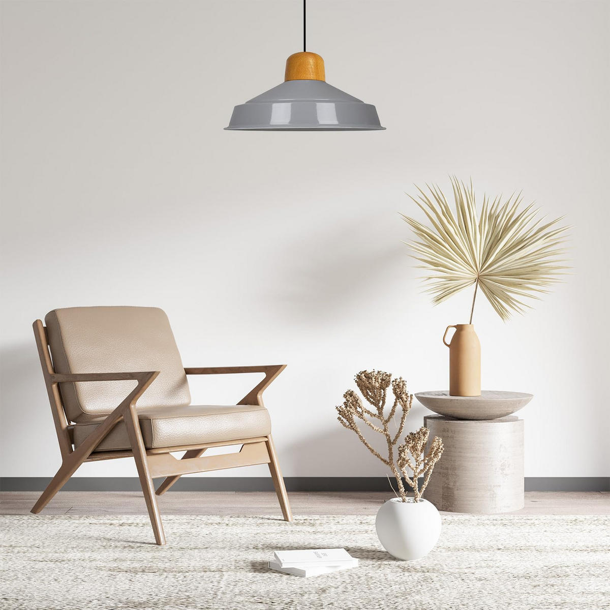 PENDELLEUCHTE Asletl 40/20 cm - Grau, Holz/Metall (20/40/20cm) - Bamyum
