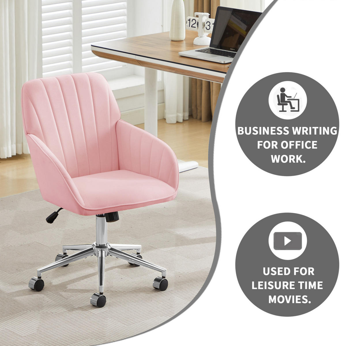 BÜRODREHSTUHL höhenverstellbar 50 bis 59 cm Velvet Pink - Pink, Metall (60/97/62cm) - Meubliv