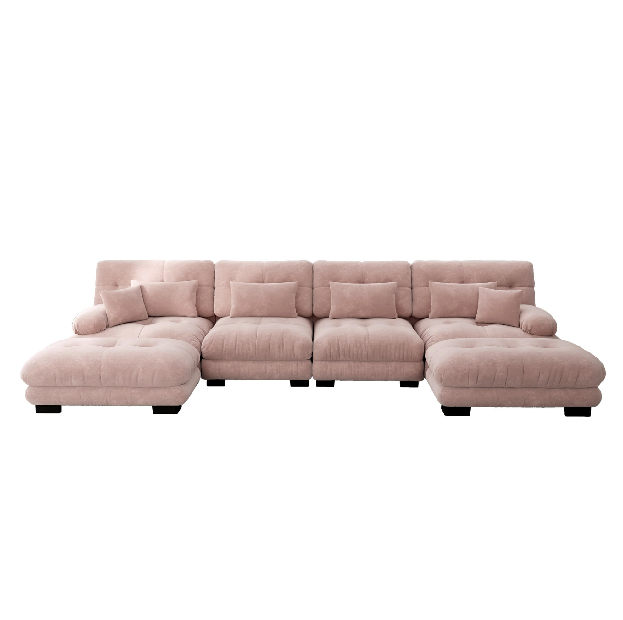 MODULARES Ecksofa mit beweglichen Ottomane, Chenille und flexiblem Aufbau, Rosa - Pink, Textil (406/145cm) - Redom