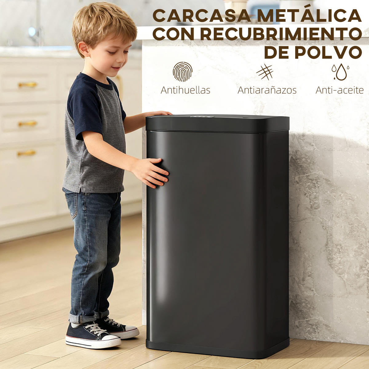 MÜLLEIMER 45L mit Infrarotsensor und Soft-Close Schwarz 38/25,5/67,5 cm - Schwarz, Metall (25.5/67.5/38cm) - Rolipo