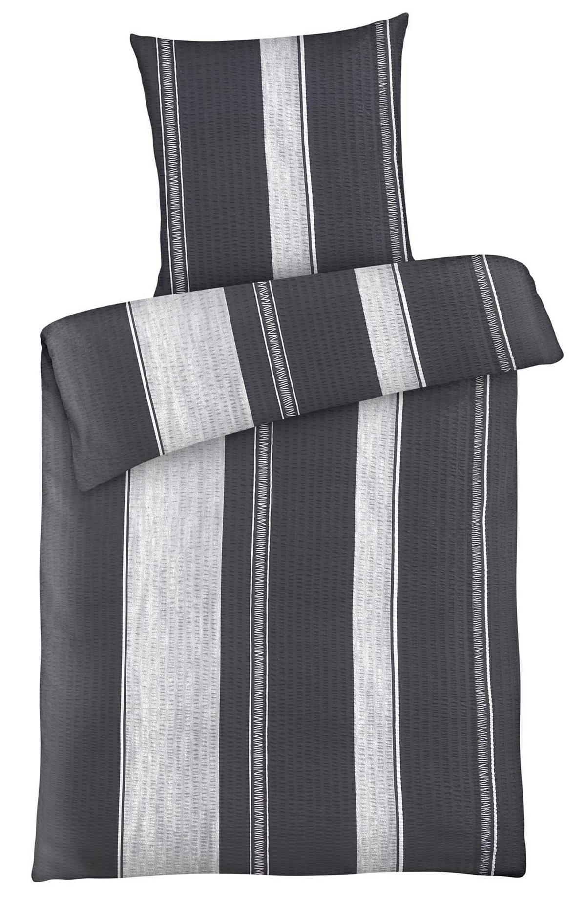 SEERSUCKER-BETTWÄSCHE 135x200 Streifen Sommer Bettbezug Bügelfrei aus 100% Polyester, Bettbezüge Schwarz Silber gestreift - Silberfarben, Textil (135/200cm) - Carpe Sonno