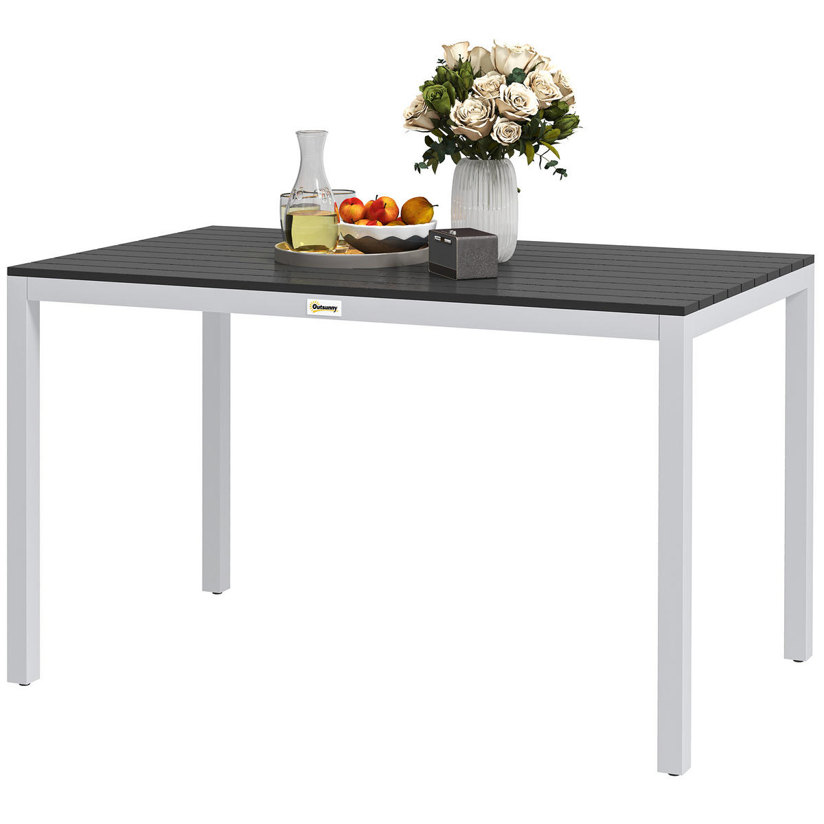 GARTENTISCH DE-07255 Aluminium, wetterfest mit Holzoptik Schwarz - Schwarz, Metall (120/70/72cm) - ComfortXL