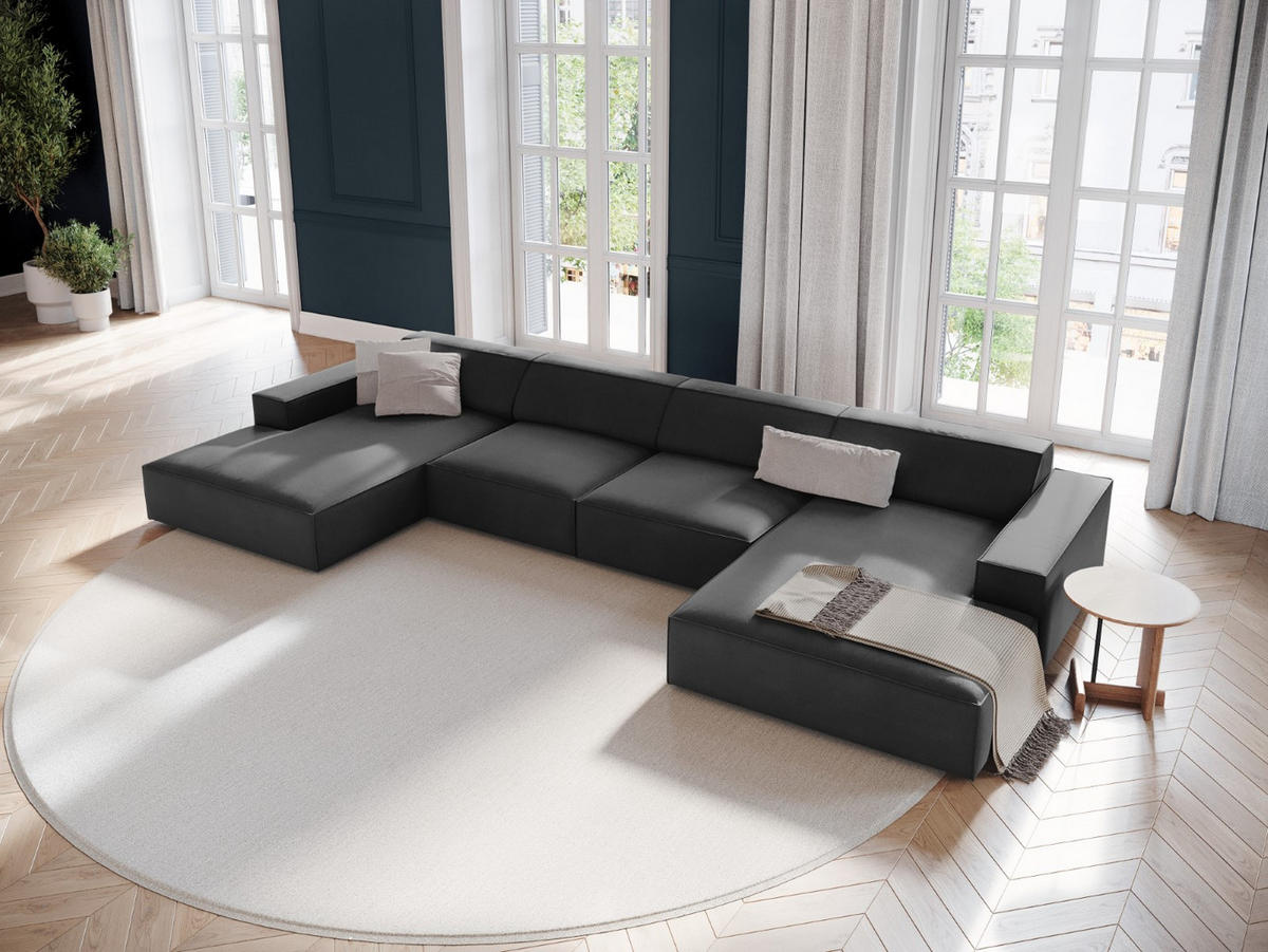 PANORAMASOFA Jodie aus Samt grau 6 Sitzplätze - Grau, Textil (166/70/364cm) - Micadoni