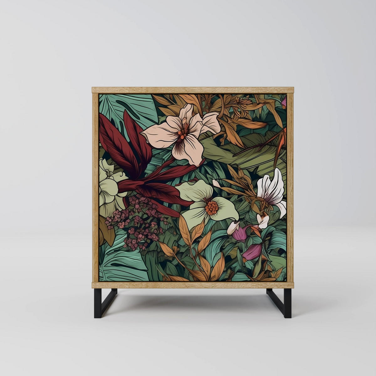 SIDEBOARD BOTANICAL EMERGENCE, Eichefarben, 57,5x42x57,5 cm, Ohne Füße - Eichefarben/Multicolor, Holzwerkstoff (57.5/57.5/42cm) - SpaceRebels