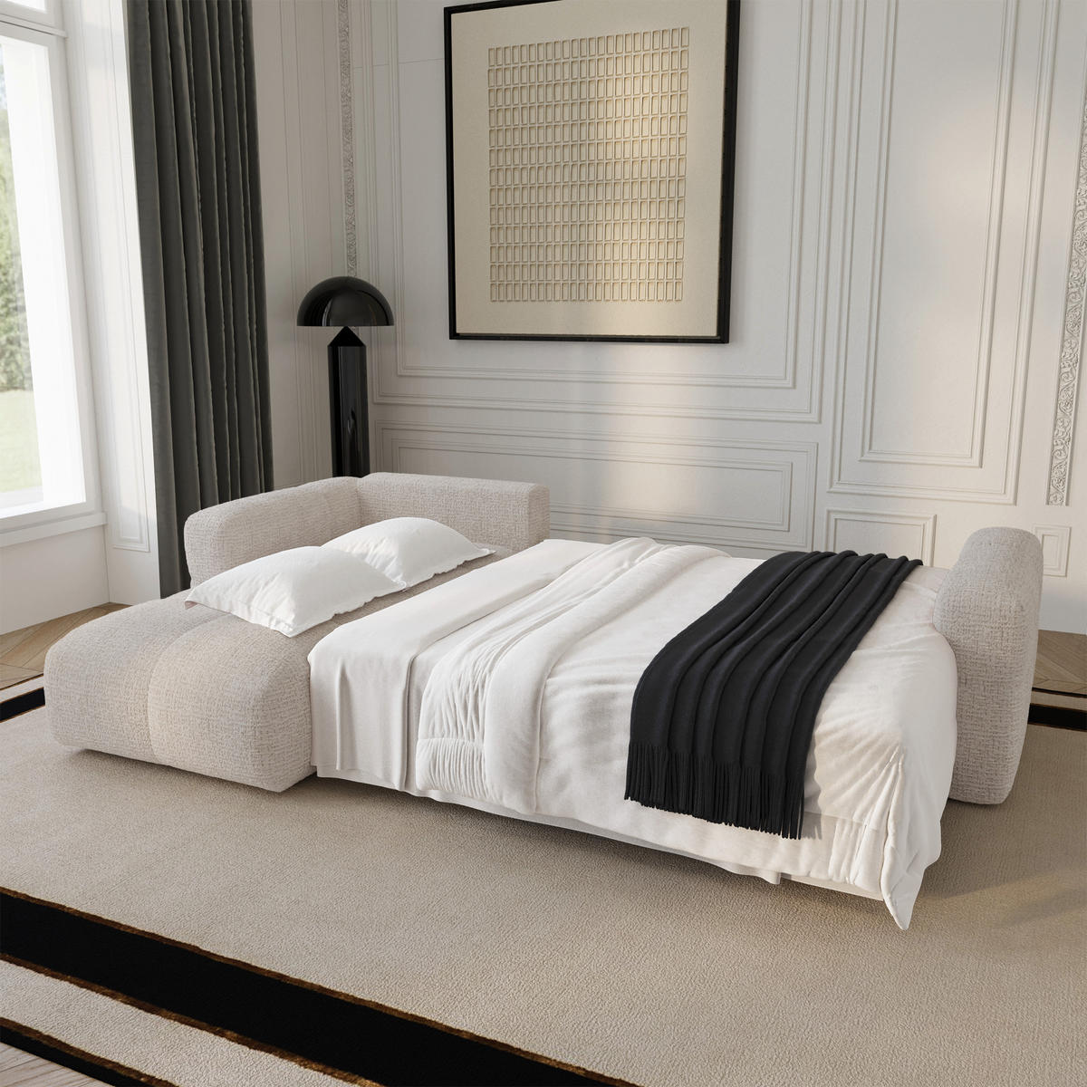 LINKSECK-SCHLAFSOFA mit Stauraum VIBE Kettgewebe mit weichem Griff Creme 286cm - Creme, Textil (286/169cm) - Premium Interiors