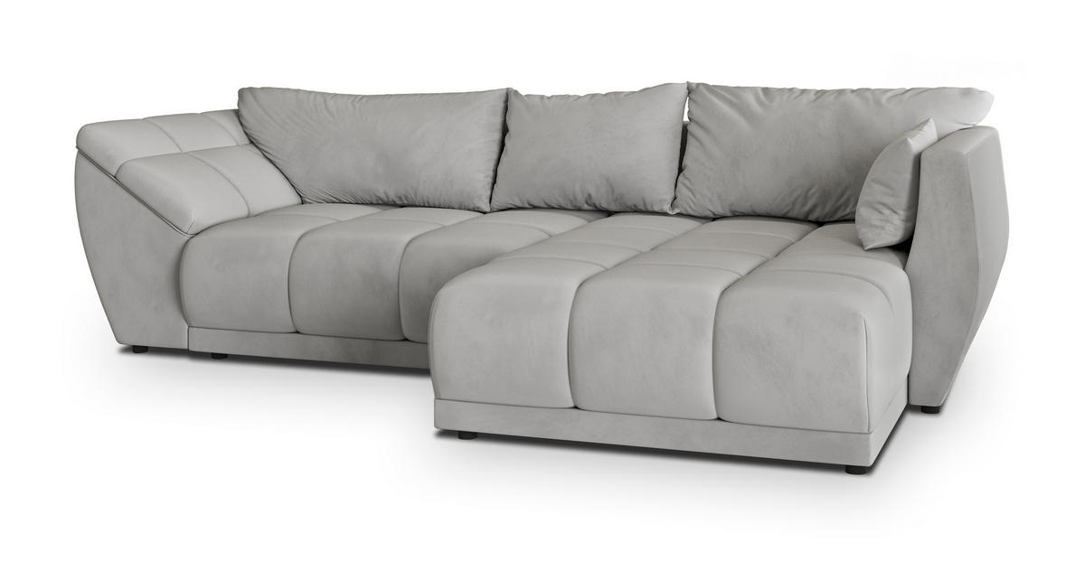 ECKSOFA ORENTI R-S Hellgrau Velours-Stoff mit Schlaffunktion - Hellgrau, Holz (287/182cm) - MASSENO
