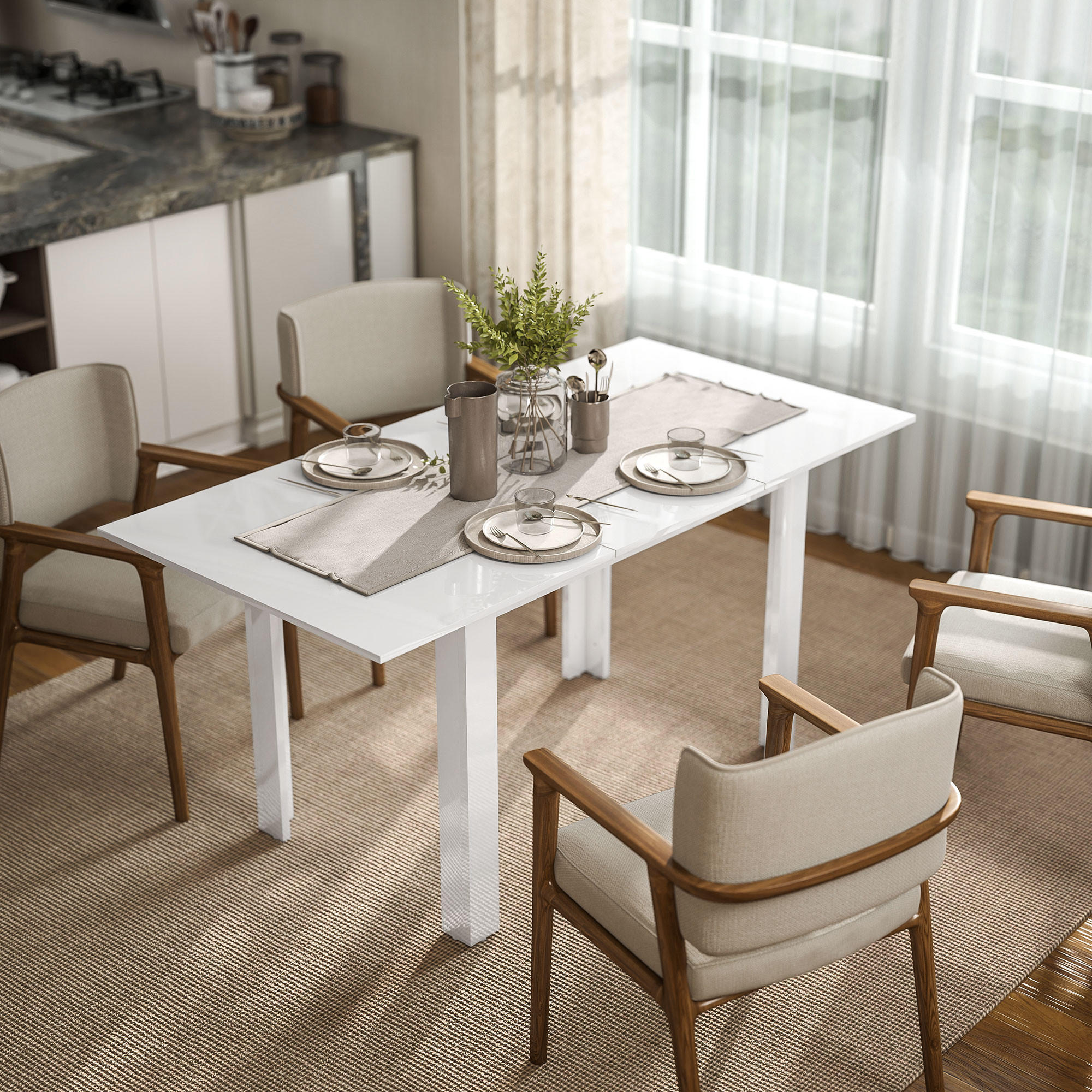 ESSTISCH ausziehbar 120-160 x 80 cm Küchentisch für 4-6 Personen, Hochglanzweiß - Weiß Hochglanz, Holzwerkstoff (160/80/78cm) - HOMCOM