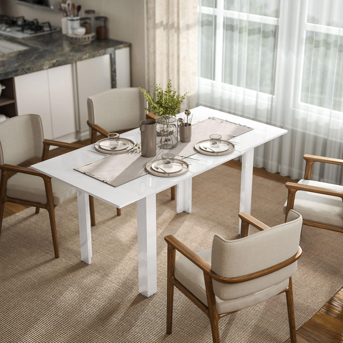 ESSTISCH ausziehbar 120-160 x 80 cm Küchentisch für 4-6 Personen, Hochglanzweiß - Weiß Hochglanz, Holzwerkstoff (160/80/78cm) - HOMCOM