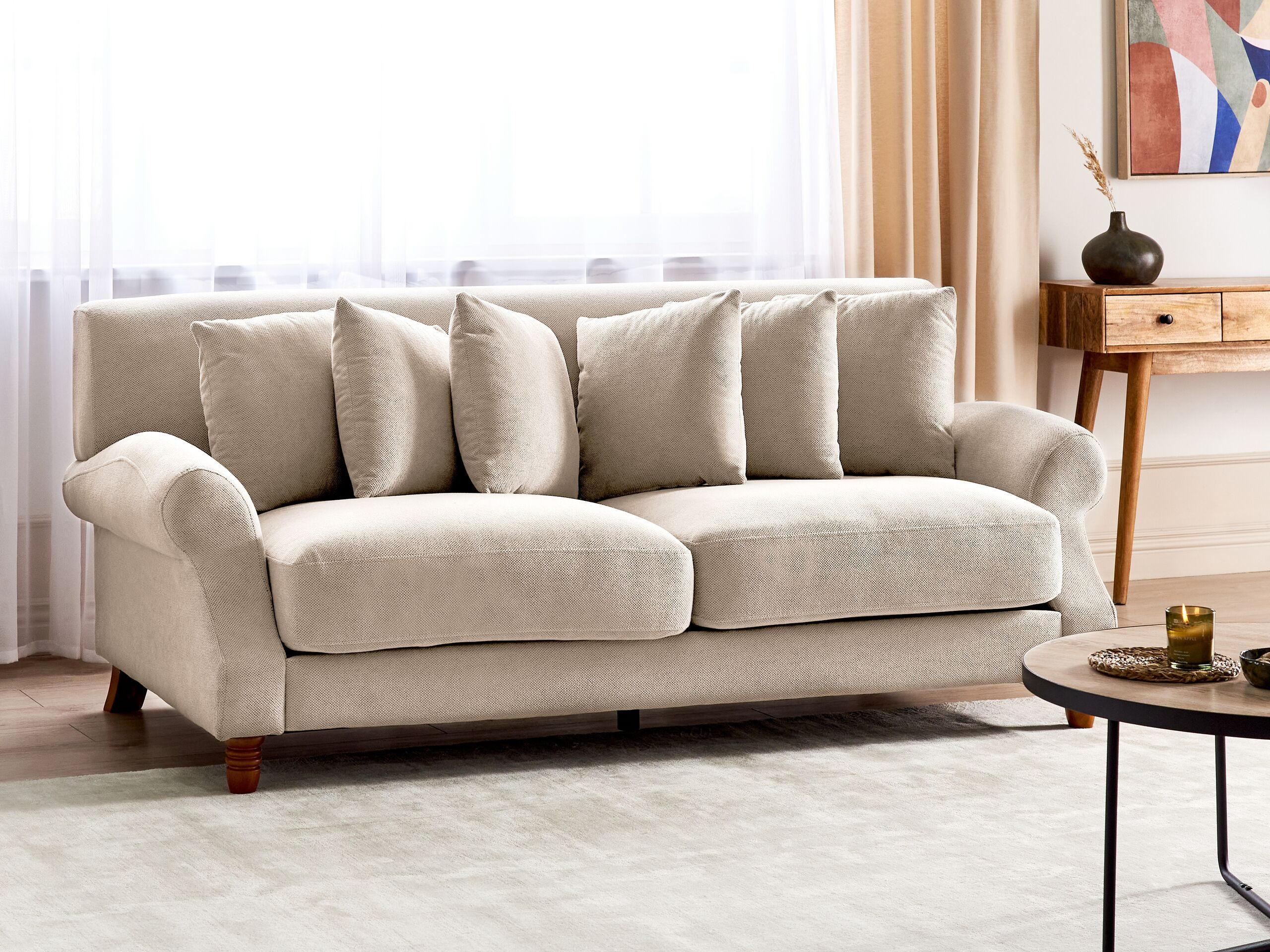 2-SITZER-SOFA beige Eike - Beige/Dunkelbraun, Textil (186/82/102cm) - Beliani
