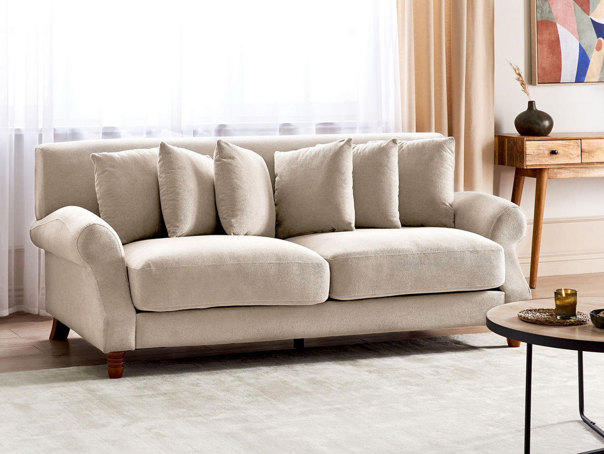 2-SITZER-SOFA beige Eike - Beige/Dunkelbraun, Textil (186/82/102cm) - Beliani