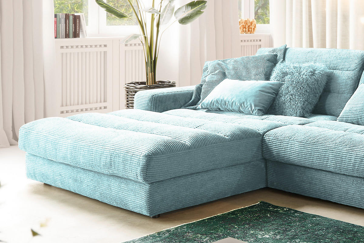 ECKSOFA XL LANA Hellblau Cord - Schwarz/Hellblau, Textil (416/205cm) - KAWOLA