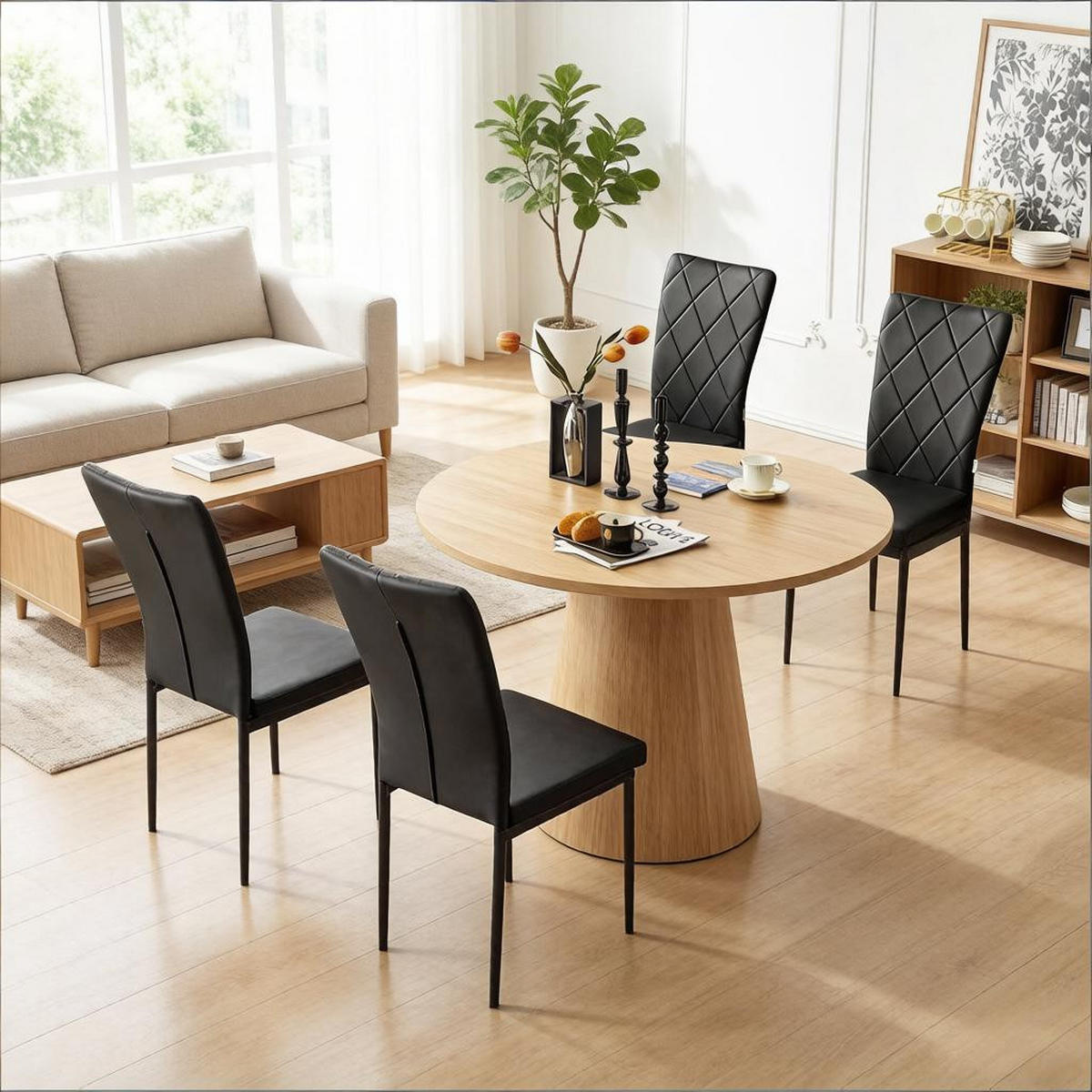 STUHL-SET DE-36120 4 Stück mit Kunstlederbezug Schwarz - Schwarz, Metall (42.5/94.5/40cm) - ComfortXL