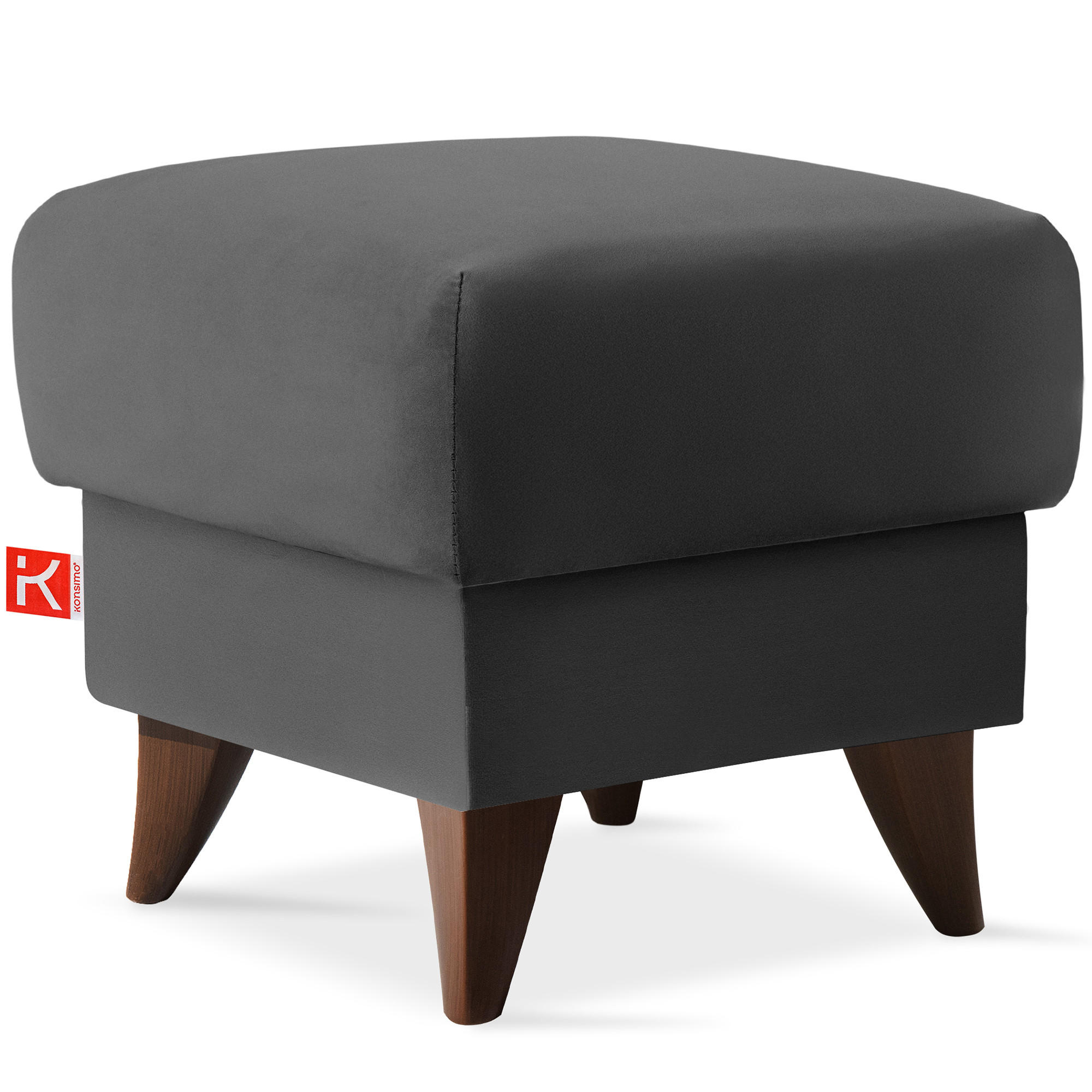HOCKER GUSTAVO Fußstütze, Velours, Anthrazit - Anthrazit, Holz/Holzwerkstoff (53/49/53cm) - KONSIMO®
