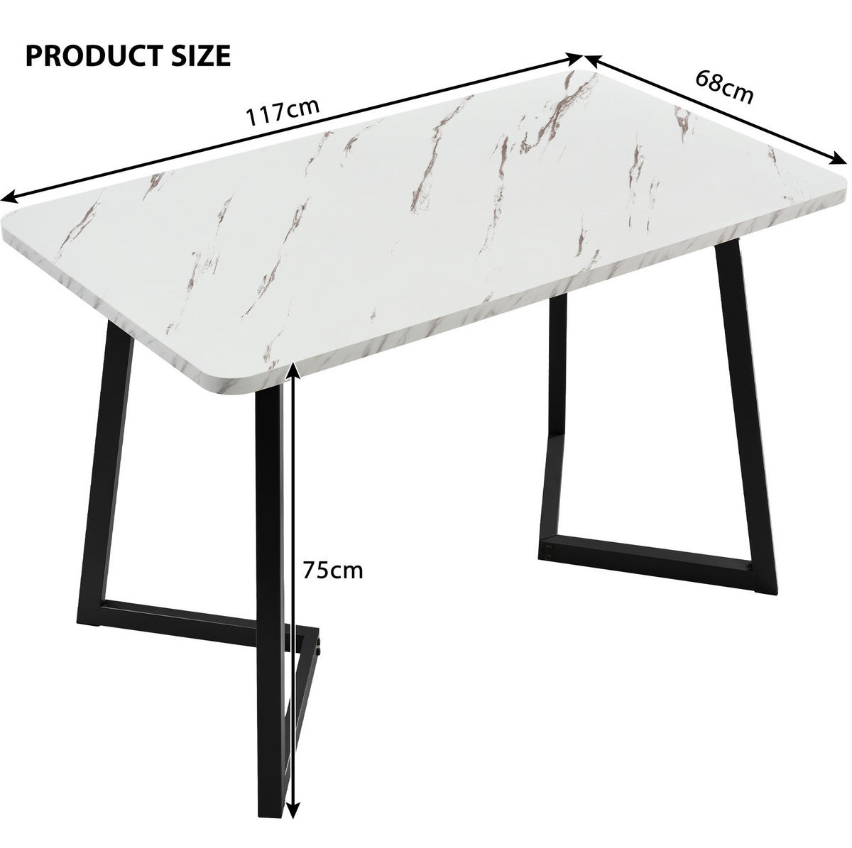 JEDÁLENSKÝ stôl 117/68 cm, MDF v mramorovom dekore, čierno-biely - biela, kompozitné drevo (117/68/75cm) - BEAOK