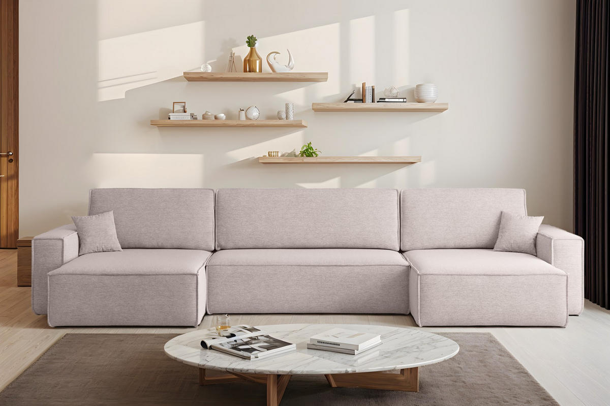 ECKSOFA Mit Schlaffunktion Und Bettkasten, Eckcouch BEST U XL Stoff Verita Beige - Beige, Holz (142/372cm) - Kaiser Möbel