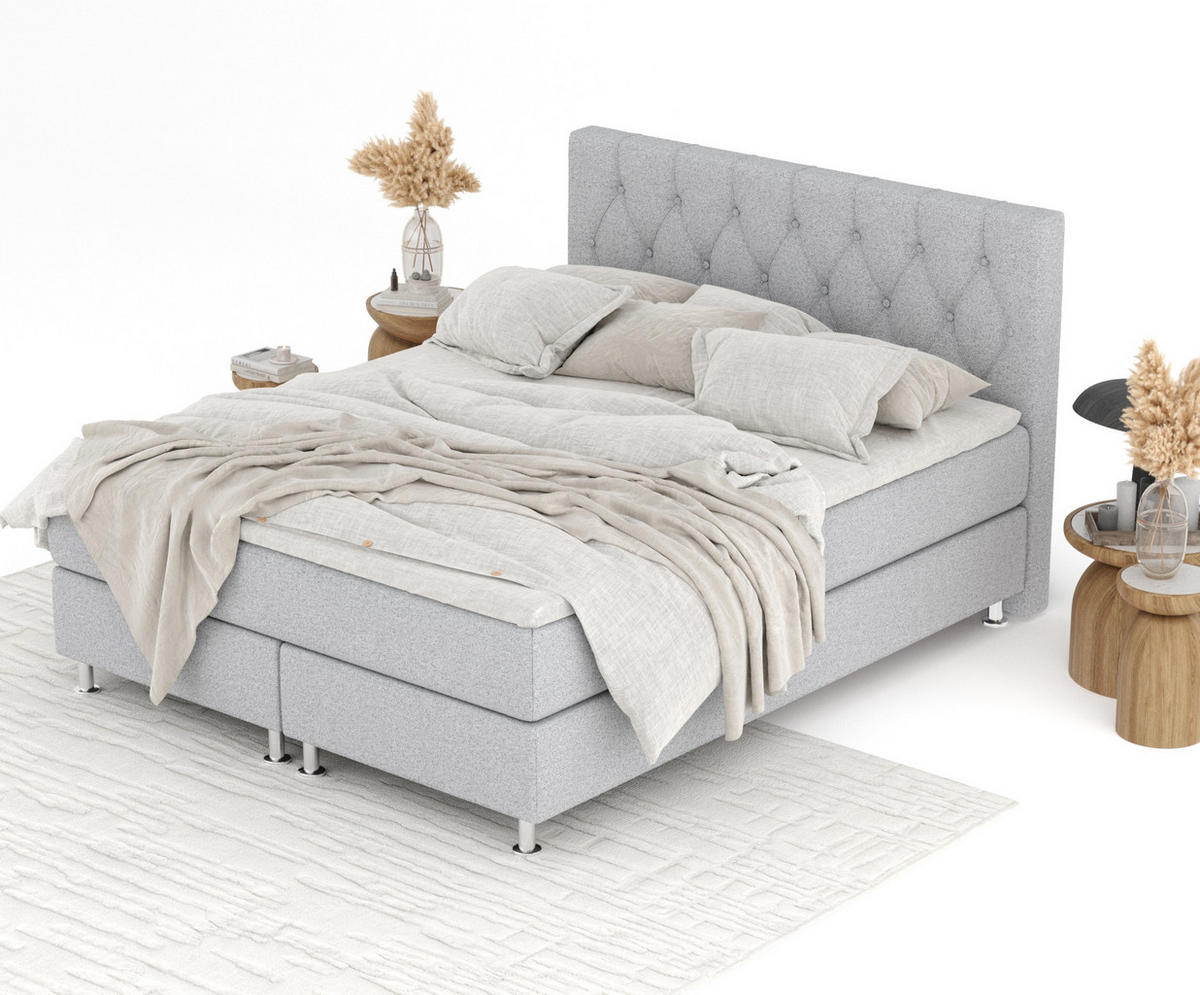 BOXSPRINGBETT Excelsior Hellgrau 200/200 cm mit Latex-Topper - Silberfarben/Hellgrau, Holz/Holzwerkstoff (200/200cm) - Maison de Reve