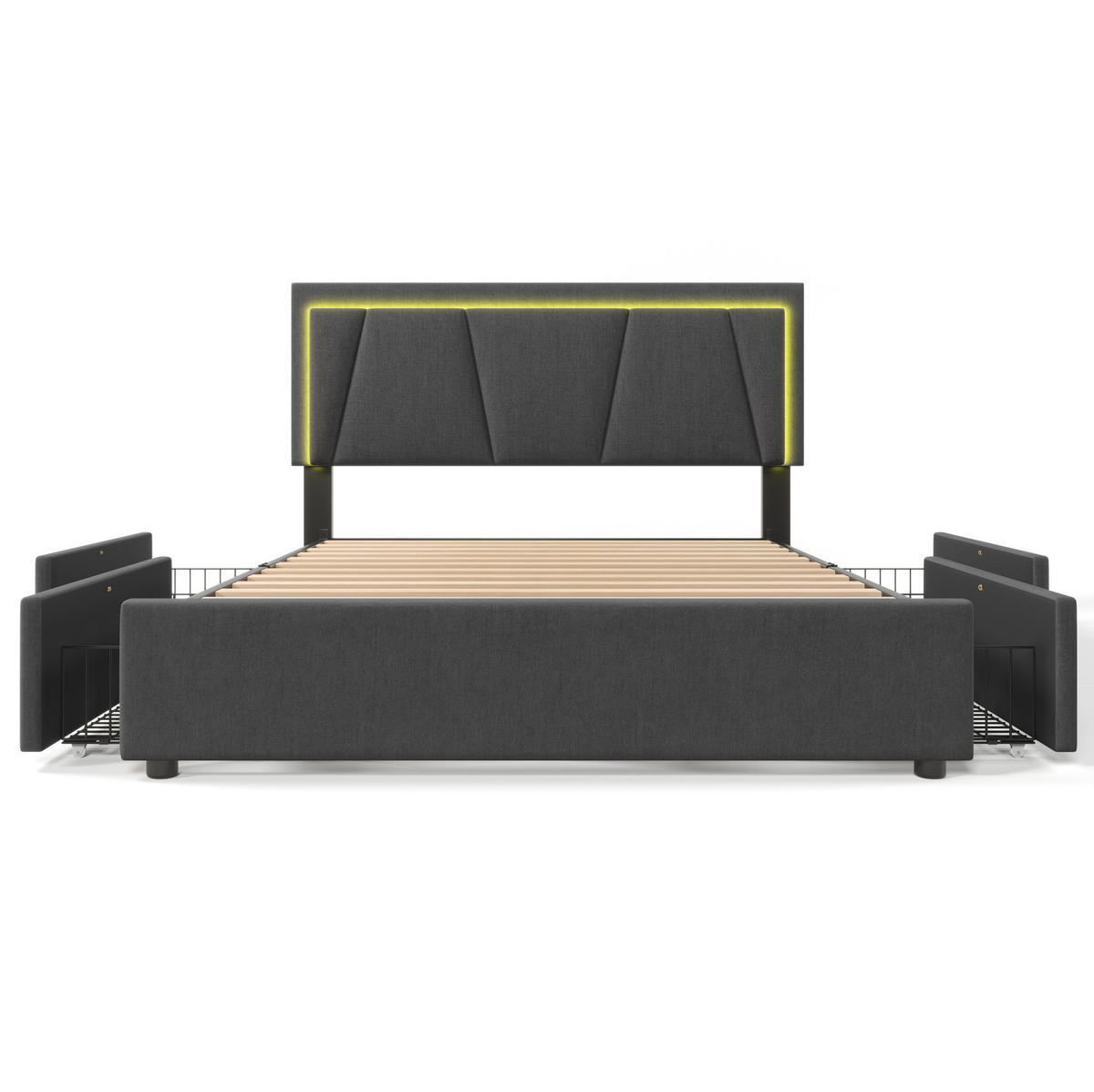 TAPECIRANI krevet 140/200 cm sivi od drva s LED rasvjetom 4 ladice i madracem - siva, drvo (140/200cm) - OKWISH