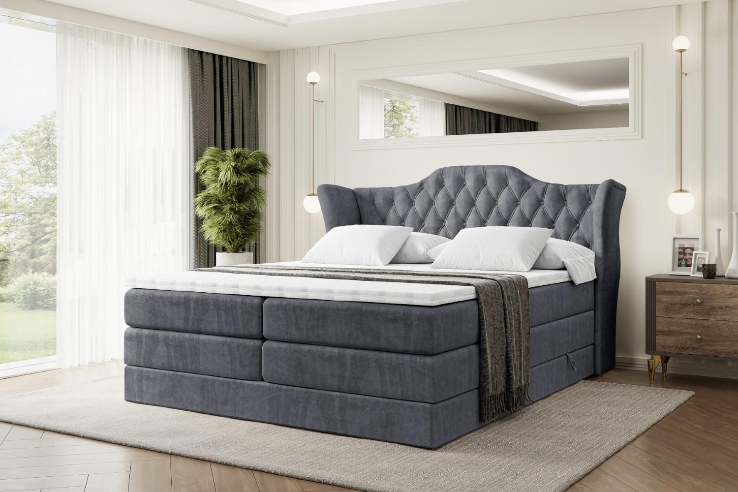 BOXSPRINGBETT VILA KING - 200x200 - H3/H4 - Dunkelgrau - Dunkelgrau, Holzwerkstoff (200/200cm) - ALTDECOR