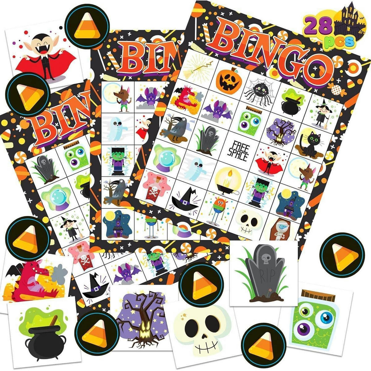 BINGO-SPIELSET Halloween 28 Spieler - Multicolor, Karton (16.6/17.6cm)