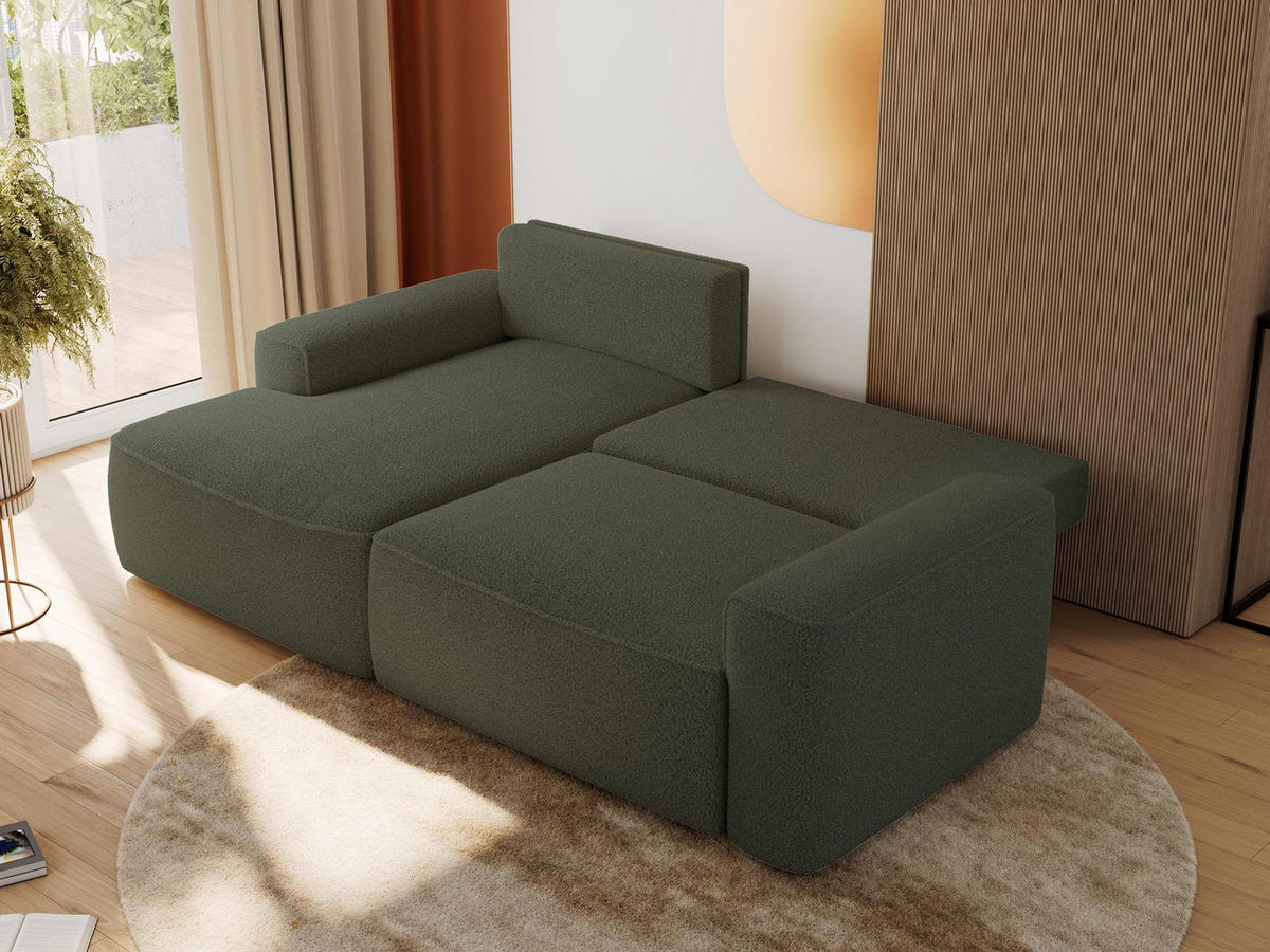 ECKSOFA BELLUNO L Grün Boucle - Links - Schwarz/Grün, Textil (144/233cm) - MKS