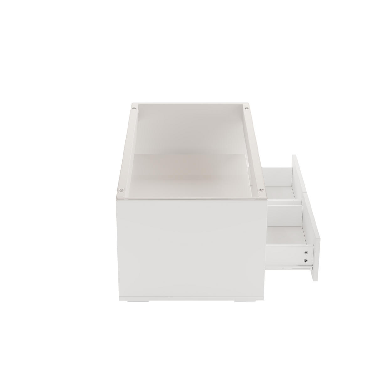 COUCHTISCH Weiß Hochglanz mit LED & 2 Schubladen - Beige, Holzwerkstoff (50/100/40cm) - Urban Meuble