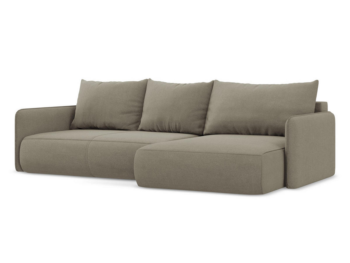ECKSOFA mit Schlaffunktion Strukturstoff Stoff Beige - Beige/Schwarz, Kunststoff/Textil (240/148cm) - Makamii