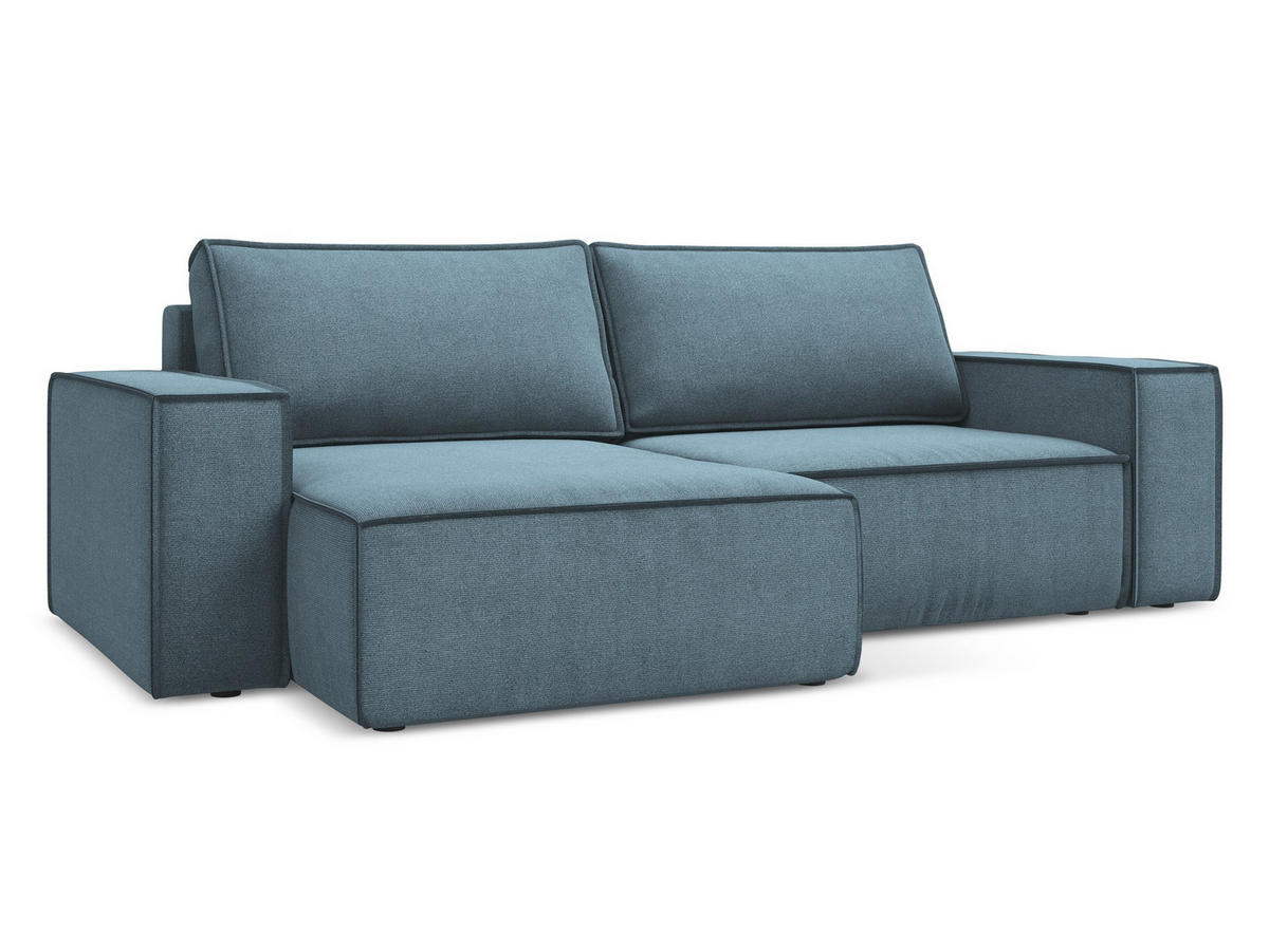 ECKSOFA mit Schlaffunktion Strukturstoff Stoff Blau - Blau/Schwarz, Kunststoff/Textil (148/257cm) - Makamii