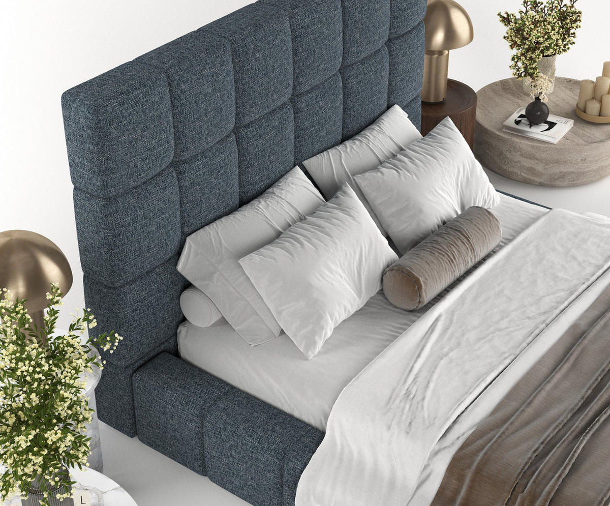 POLSTERBETT Skiathos mit Stauraum 180/200 cm Marineblau im Modesto Stoff - Schwarz/Naturfarben, Holz/Holzwerkstoff (180/200cm) - AltaBeds