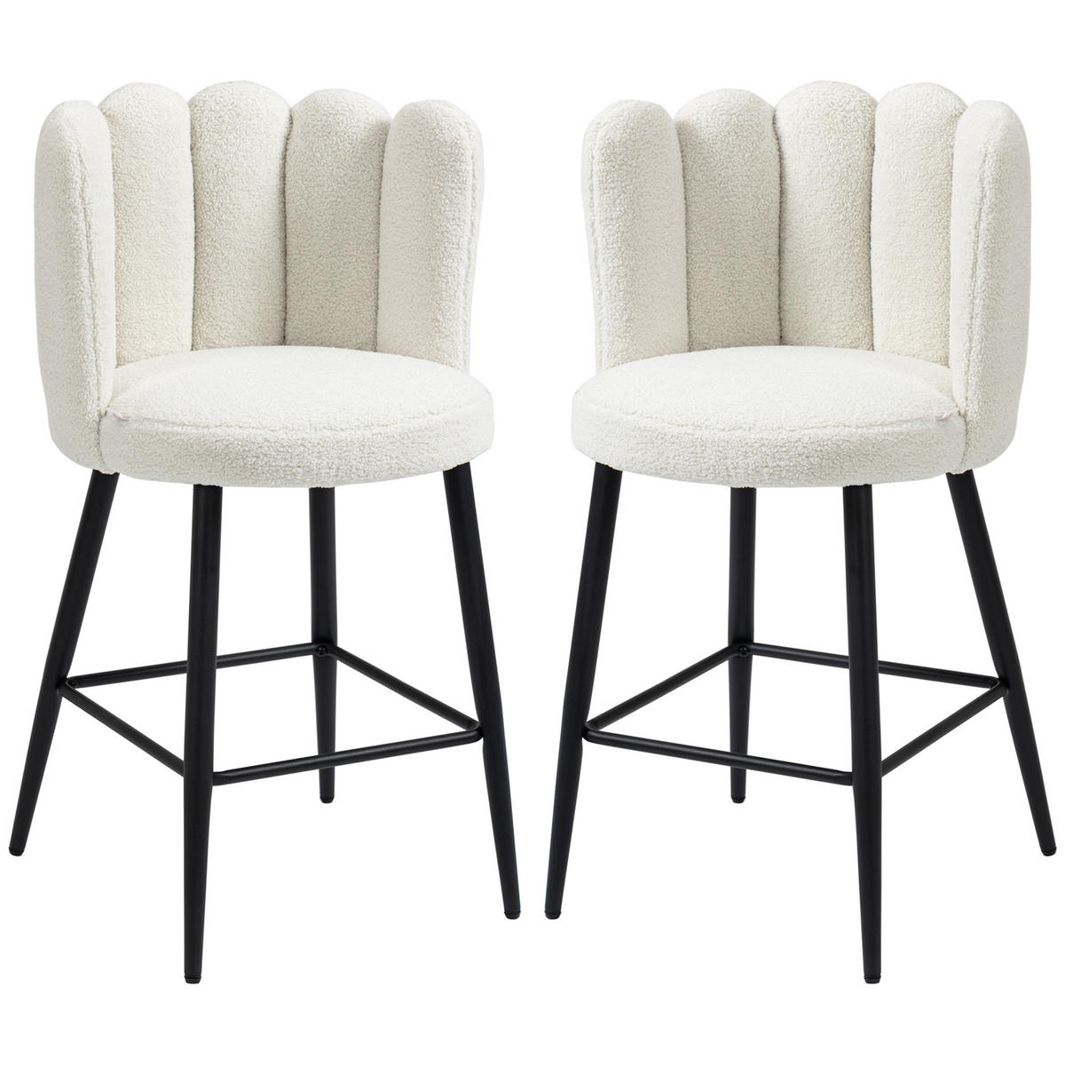 BARHOCKER 2er-Set DE-14722 mit Boucle-Bezug & Fußstütze Creme/Schwarz - Weiß, Metall (50/93/52cm) - ComfortXL
