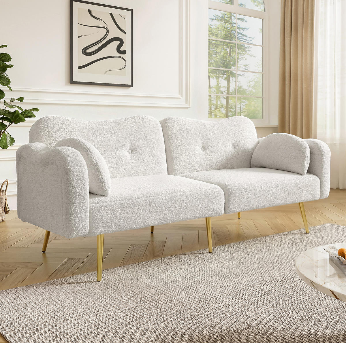 SOFABETT mit Schlaffunktion 155 x 85,5 cm White 2er-Kissen - Weiß, Kunststoff (175/82/79cm) - Meubliv