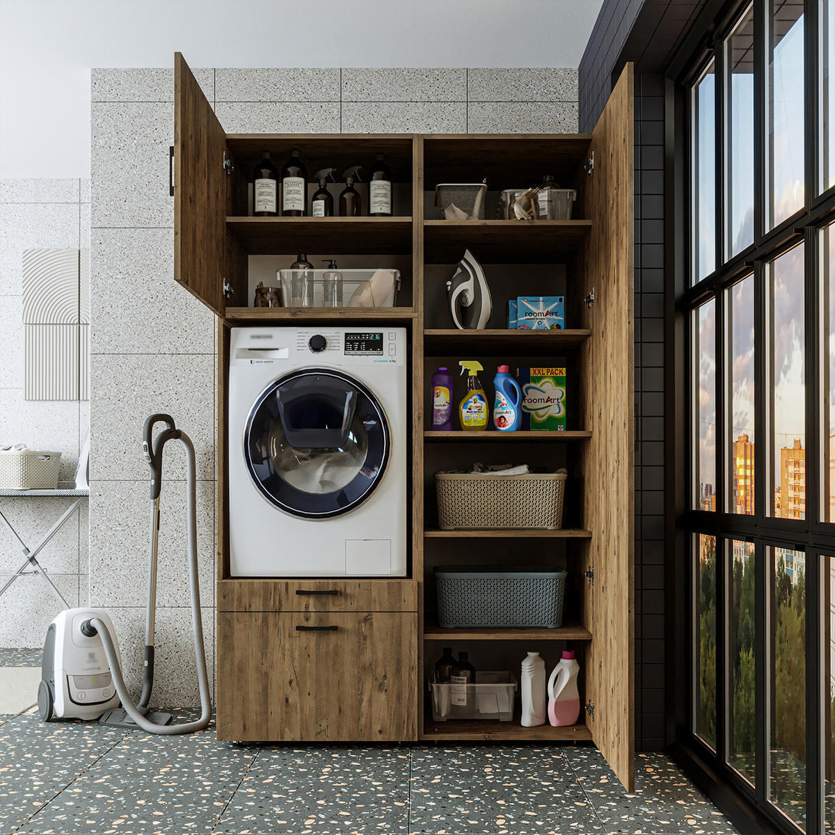 WASCHMASCHINENSCHRANK Serie 2 127cm Breit, 205cm Hoch - Eichefarben, Holzwerkstoff (127/205/67cm)