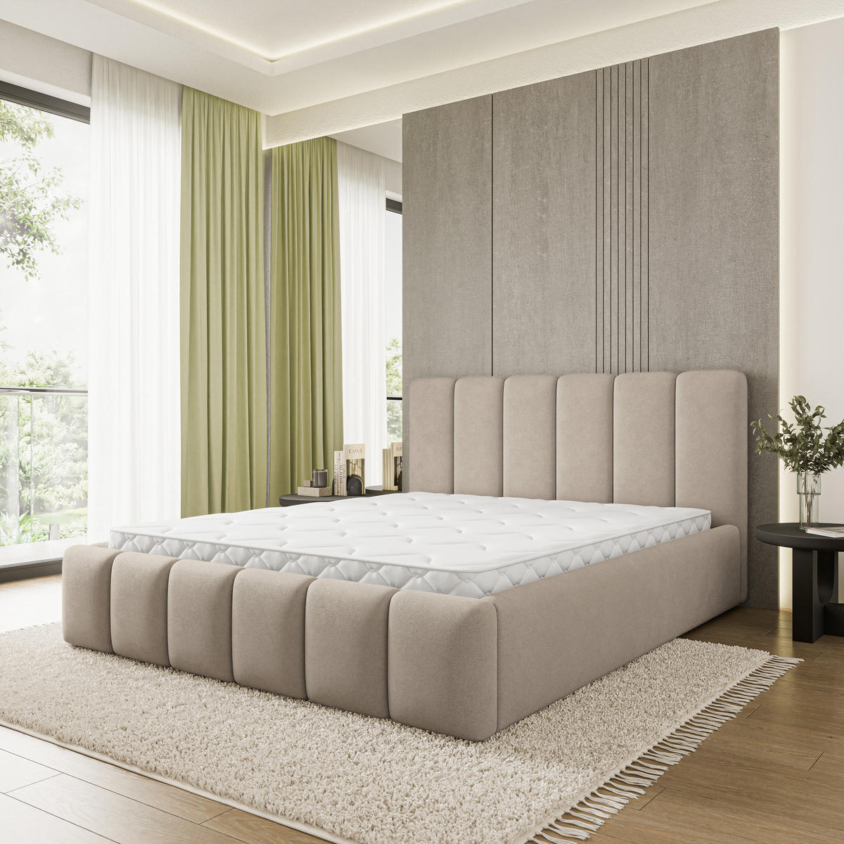 POLSTERBETT ATTORA SR 180x200 cm mit Bettkästen - Beige - Beige, Holz (180/200cm) - MASSENO