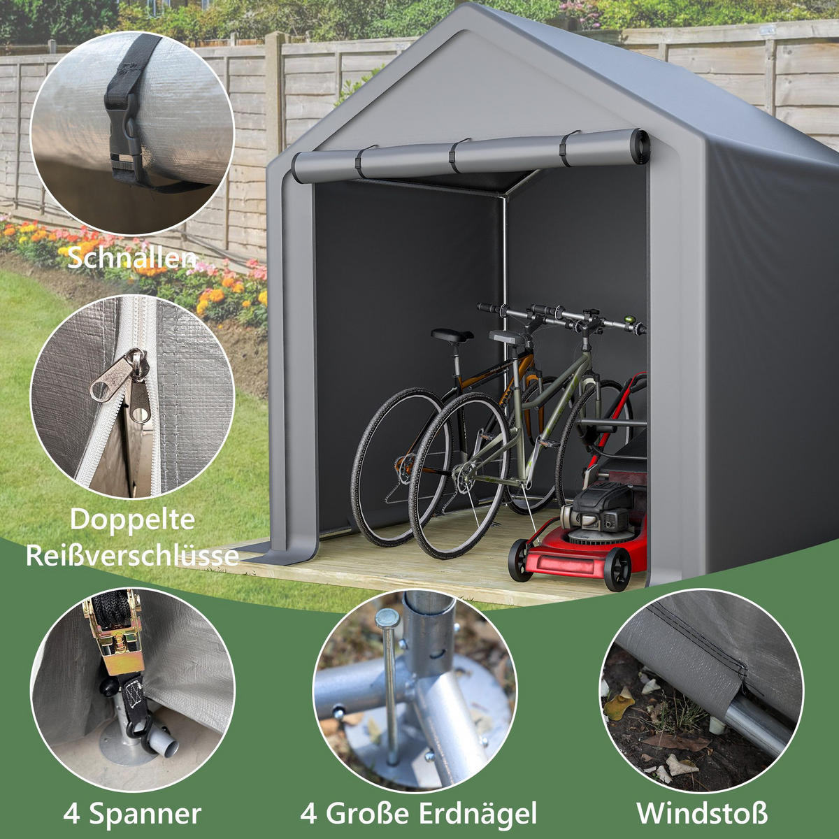 FAHRRADGARAGE, Reißverschlusstür Lagerzelt - Silberfarben, Metall (170/200/190cm) - Gisaae
