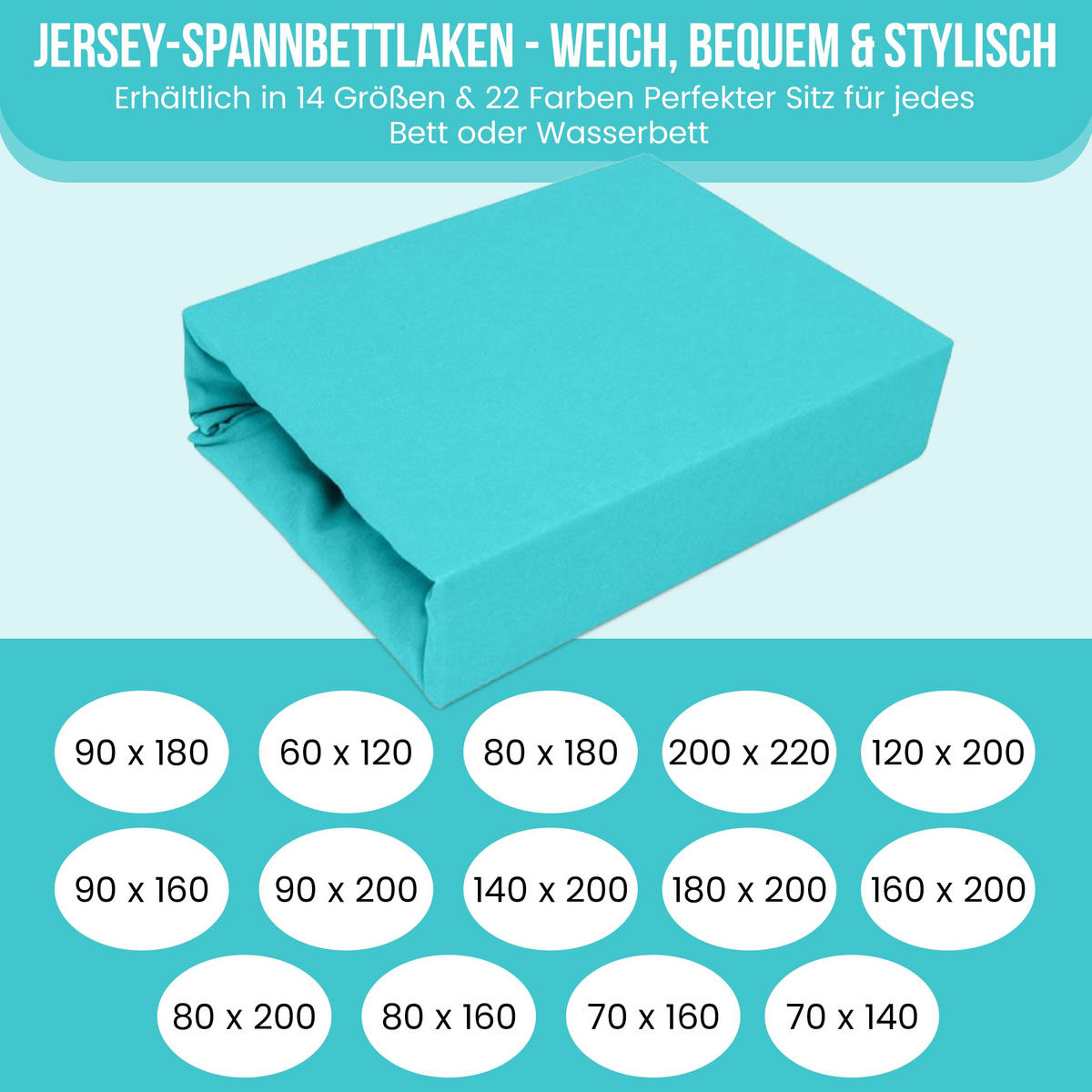 SPANNBETTLAKEN 160/200 cm, Jersey Elastisch 100 % Baumwolle Türkis - Türkis, Textil (160/200cm) - Best For Home