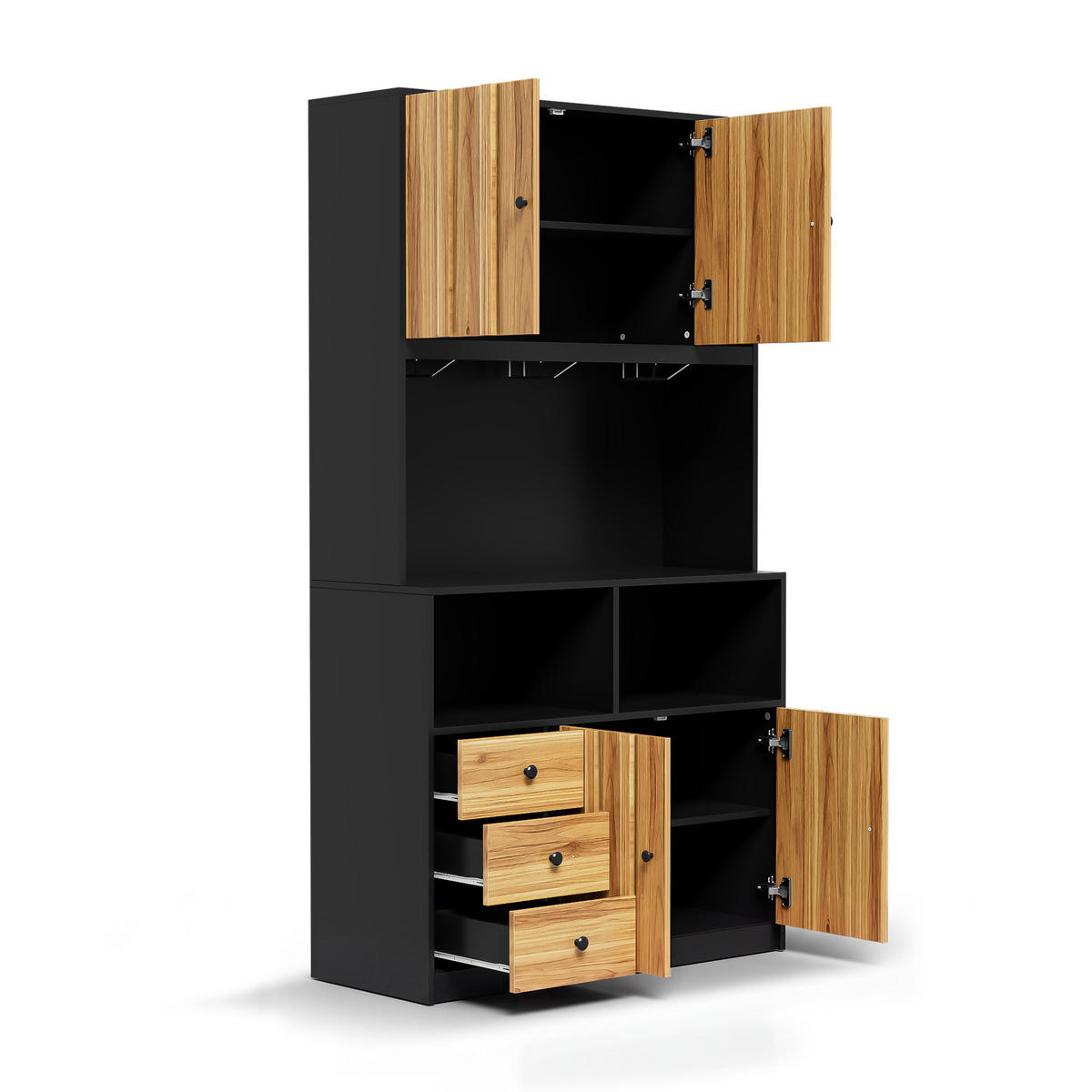 BUFFET DE-38715 100/40/180 cm LED-Beleuchtung und 3 Weinglashalter Natur - Naturfarben, Holzwerkstoff (100/180/40cm) - ComfortXL