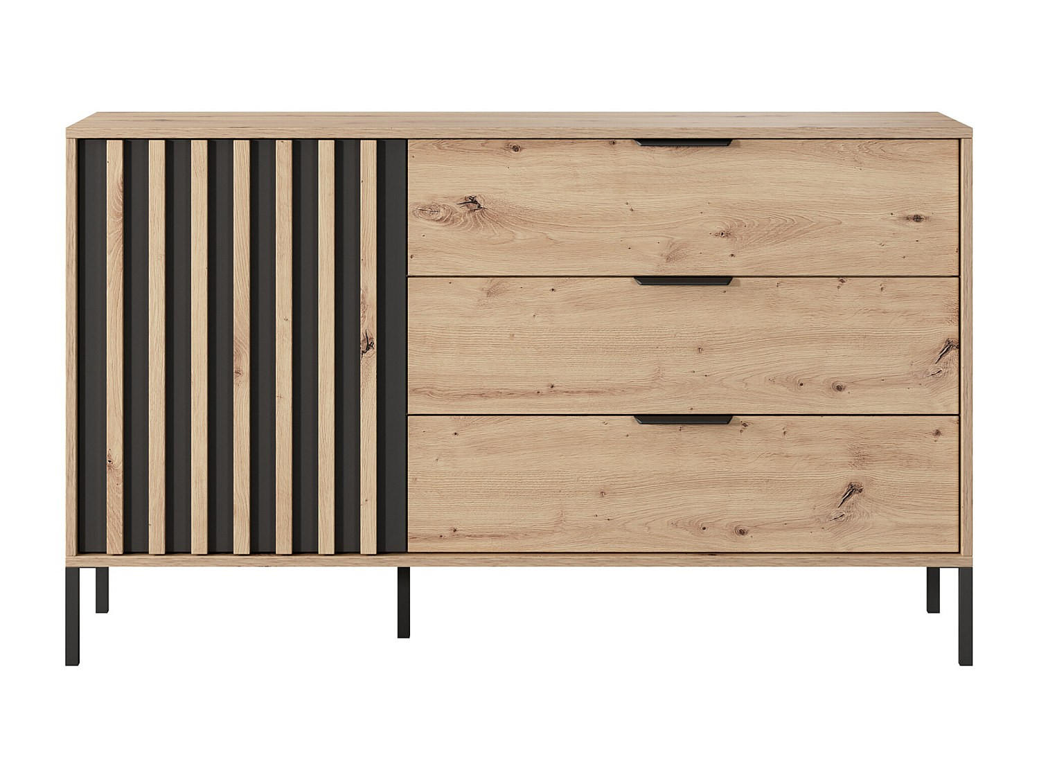 KOMMODE - 137.3 cm x 39.5 cm - holz - schwarz, naturfarben hell Ariada - Schwarz/Naturfarben, Holz/Metall (137/81.4/39cm) - Vente-Unique