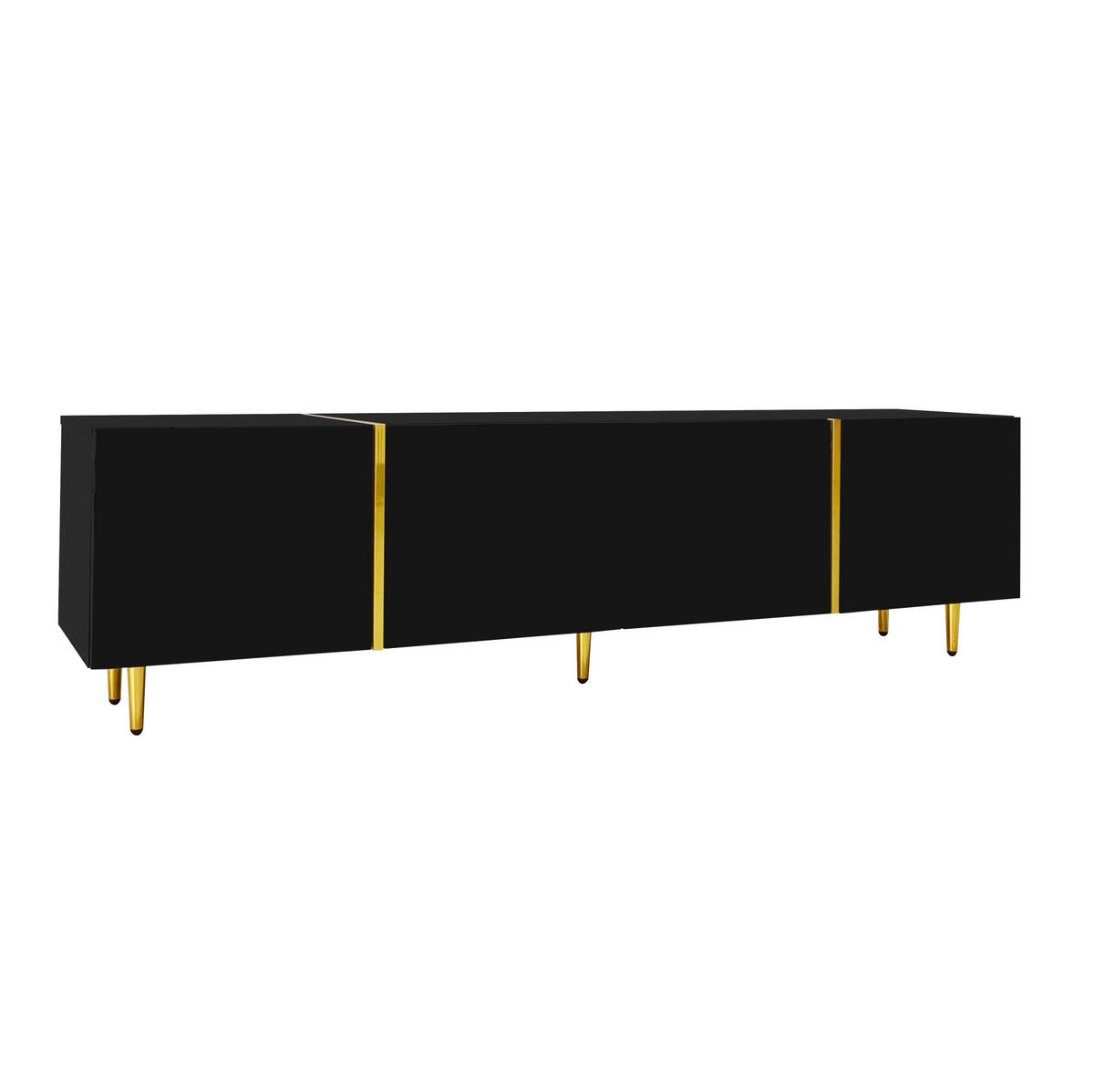 TV ormarić 170/35/46 cm crni od MDF-a s visokim sjajem i 4 vrata - crna, drvni materijal (170/46/35cm) - OKWISH